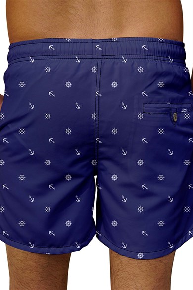 Marin Lacivert Desenli Büyük Beden Standart Boy Erkek Mayo Deniz Şortu