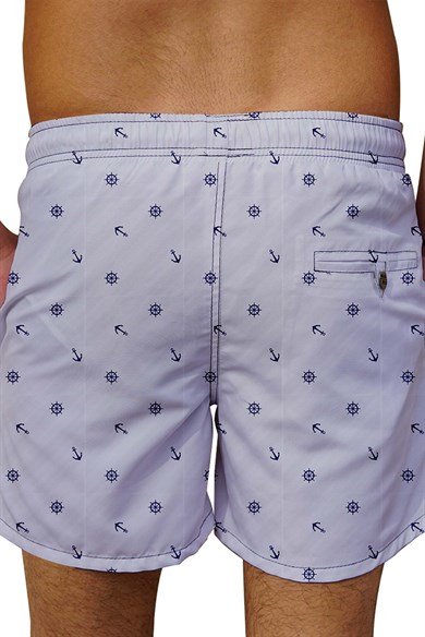 Marin Beyaz Desenli Büyük Beden Standart Boy Erkek Mayo Deniz Şortu