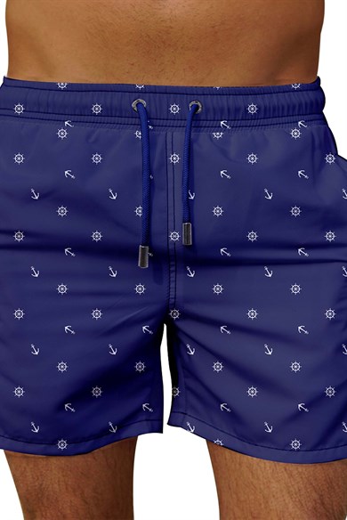 Marin Lacivert Desenli Büyük Beden Standart Boy Erkek Mayo Deniz Şortu
