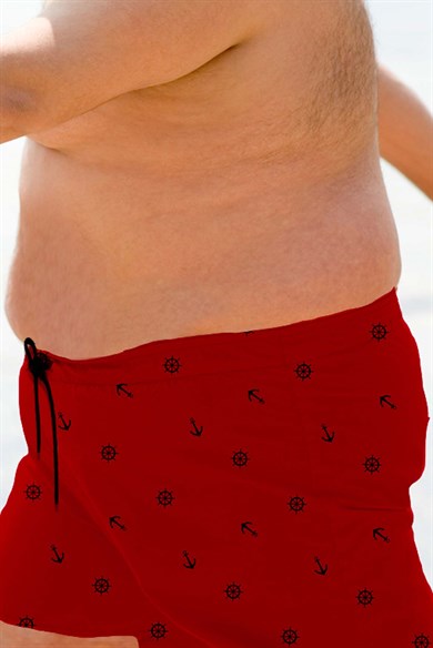 Marin Kırmızı Desenli Büyük Beden Standart Boy Erkek Mayo Deniz Şortu