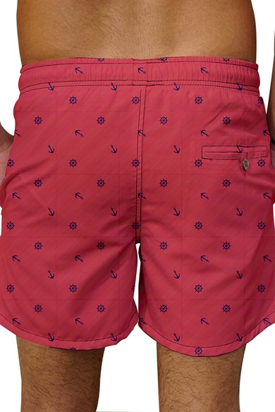 Marin Kırmızı Desenli Büyük Beden Standart Boy Erkek Mayo Deniz Şortu