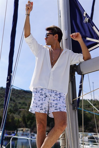 Beyaz Standart Boy Erkek Mayo Deniz Şortu 