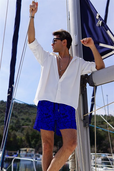 Saks Mavi Standart Boy Erkek Mayo Deniz Şortu 