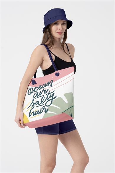 Renkli Kalın Malzemeli,Geniş Hacimli Kadın Plaj Çantası