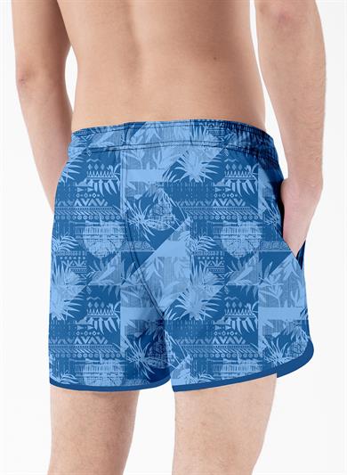 Tropikal Saks Mavi Desenli Mini Boy Erkek Mayo Deniz Şortu 