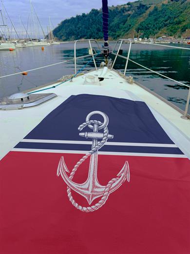 Lacivert Kırmızı Çapa Desenli Unisex Plaj Havlusu 70x150