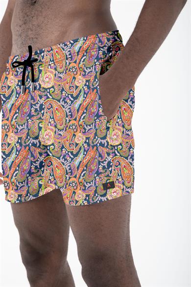 Şal Desenli Standart Boy Erkek Deniz ve Havuz Şortu 