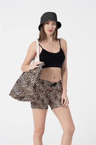 Leopar Desenli Kalın Malzemeli,Geniş Hacimli Kadın Plaj Çantası