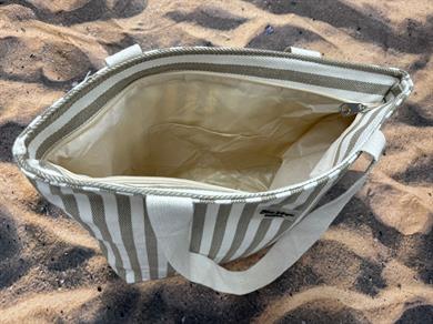 Haki Çizgili Pamuklu Plaj Çantası