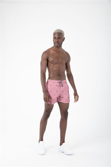 Pembe Avokado Desenli Standart Boy Erkek Deniz ve Havuz Şortu 