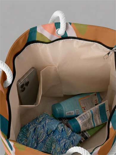 Modern Çizim Desenli Geniş Hacimli Astarlı Plaj Çantası