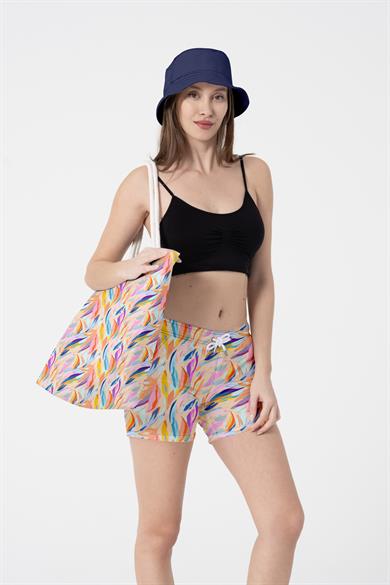 Renkli Desenli Kalın Malzemeli,Geniş Hacimli Kadın Plaj Çantası