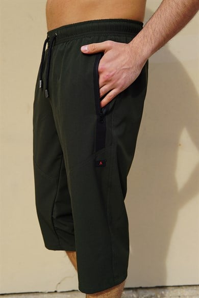 Haki Büyük Beden Esnek Kumaş Uzun Boy Erkek Kapri Şort