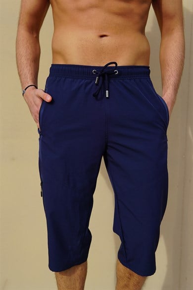 Lacivert Büyük Beden Esnek Kumaş Uzun Boy Erkek Kapri Şort