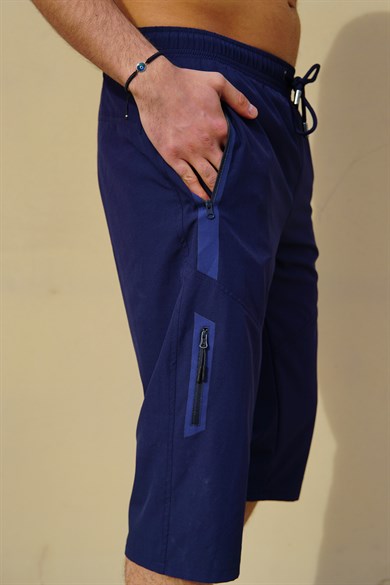 Lacivert Büyük Beden Esnek Kumaş Uzun Boy Erkek Kapri Şort