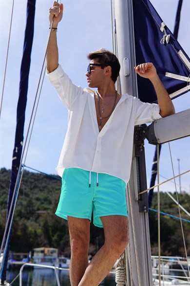 Mint Renk Standart Boy Erkek Mayo Deniz Şortu 