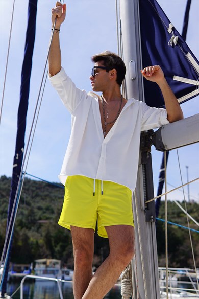 Sarı Renk Standart Boy Erkek Mayo Deniz Şortu 