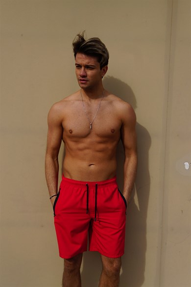 Kırmızı Uzun Boy Erkek Mayo Deniz Şortu