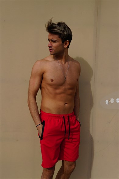 Kırmızı Uzun Boy Erkek Mayo Deniz Şortu