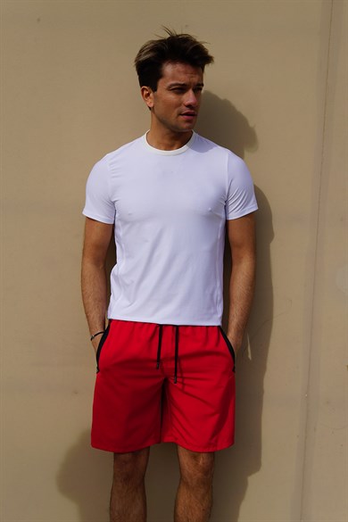 Kırmızı Uzun Boy Erkek Mayo Deniz Şortu