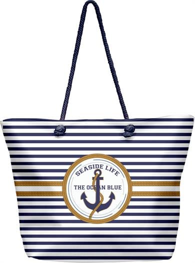 Marin Çapa Desenli Kalın Malzemeli,Geniş Hacimli Kadın Plaj Çantası