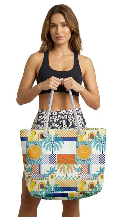 Tropikal Patchwork Desenli Geniş Hacimli Astarlı Kadın Plaj Çantası