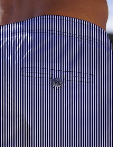 Lacivert Çizgi Desenli Standart Boy Erkek Mayo Deniz Şortu 