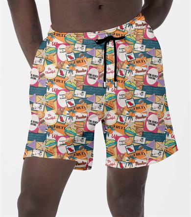 Hawaii Beach Renkli Baskılı Esnek kumaş Standart Boy Erkek Deniz Şortu