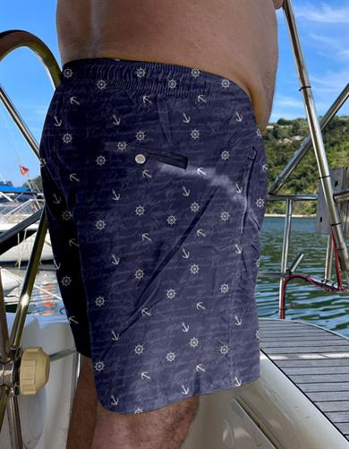 Lacivert Marin Desenli Büyük Beden Standart Boy Erkek Mayo Deniz Şortu