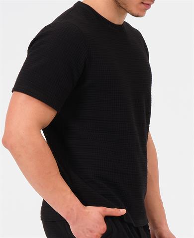 Erkek Siyah %100 Pamuk Oversize Bisiklet Yaka Basic Tişört 