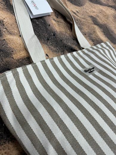 Haki Çizgili Pamuklu Plaj Çantası