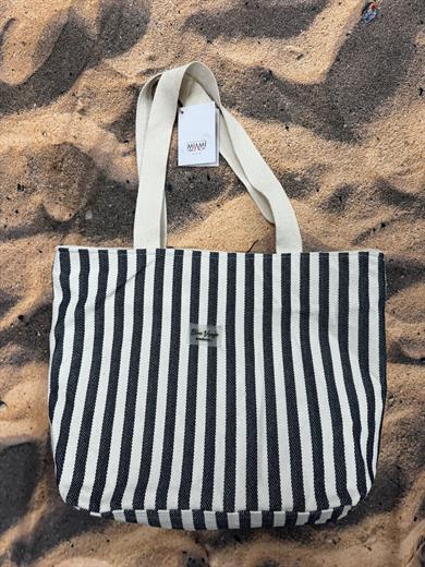 Lacivert Çizgili Pamuklu Plaj Çantası