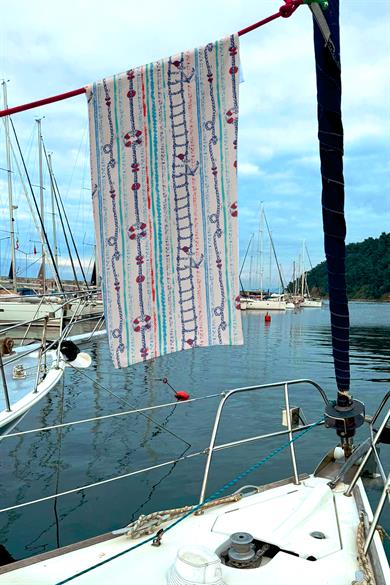 Marin Çapa Dümen Desenli Krem Rengi Unisex Plaj Havlusu 70x150