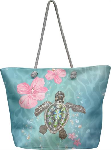 Kaplumbağa Desenli Geniş Hacimli Astarlı Kadın Plaj Çantası