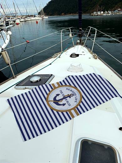 Marin Çapa Desenli Lacivert Beyaz Unisex Plaj Havlusu 70x150