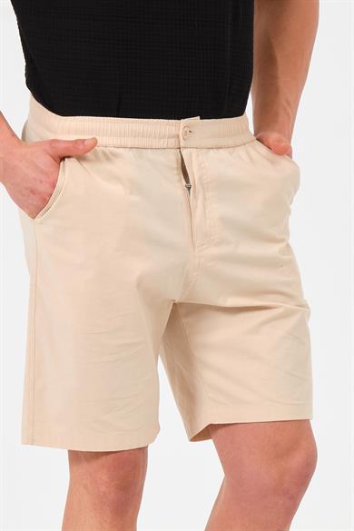 Erkek Ekru Standart Fit Normal Kesim %100 Pamuk Cepli Dokuma Şort