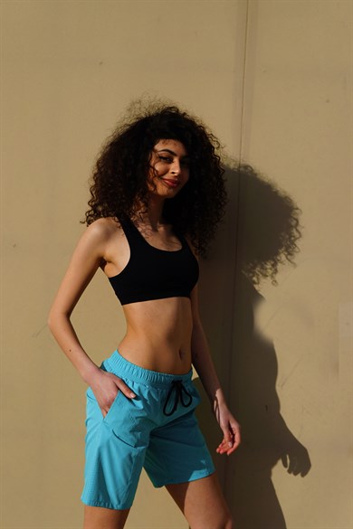 Mint Büyük Beden Uzun Boy Yan Cepli Kadın Mayo Deniz Şortu 