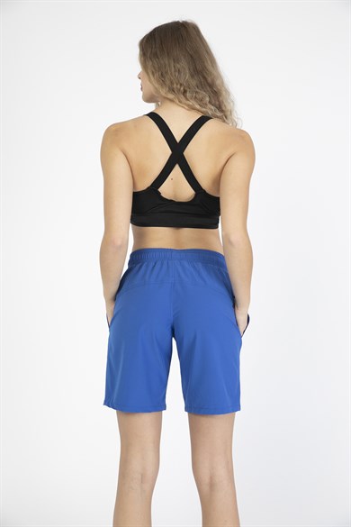 Saks Mavi Büyük Beden Uzun Boy Yan Cepli Kadın Mayo Deniz Şortu 