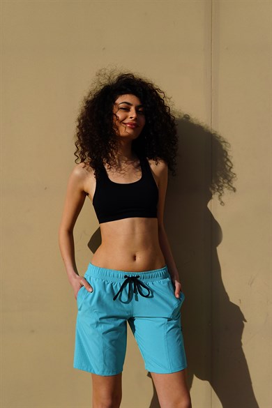 Mint Büyük Beden Uzun Boy Yan Cepli Kadın Mayo Deniz Şortu 