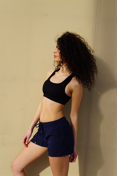 Lacivert Yan Fermuarlı Mini Boy Kadın Mayo Deniz Şortu 