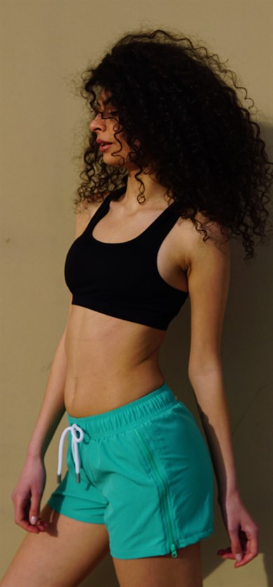 Mint Yan Fermuarlı Mini Boy Kadın Mayo Deniz Şortu 