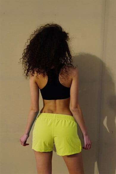 Sarı Yan Fermuarlı Mini Boy Kadın Mayo Deniz Şortu 