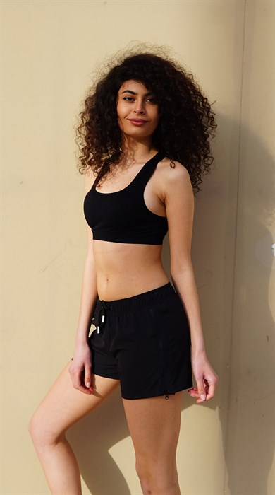 Siyah Yan Fermuarlı Mini Boy Kadın Mayo Deniz Şortu 