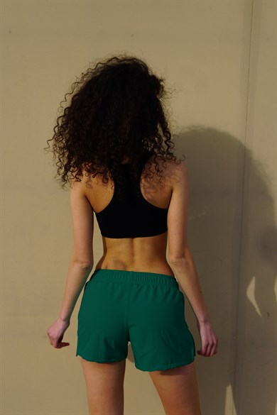 Yeşil Yan Fermuarlı Mini Boy Kadın Mayo Deniz Şortu 