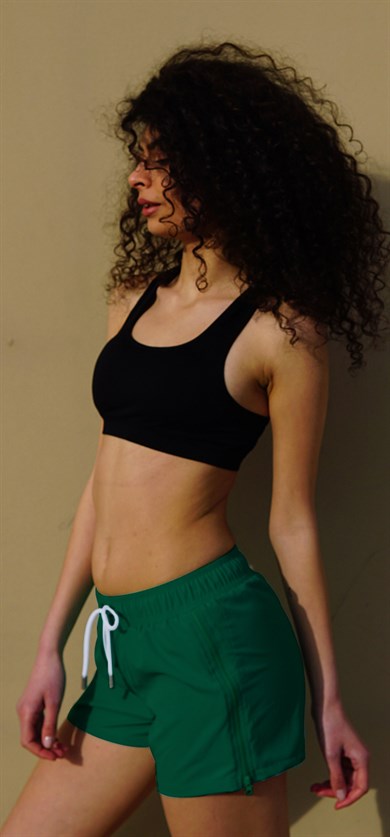 Yeşil Yan Fermuarlı Mini Boy Kadın Mayo Deniz Şortu 