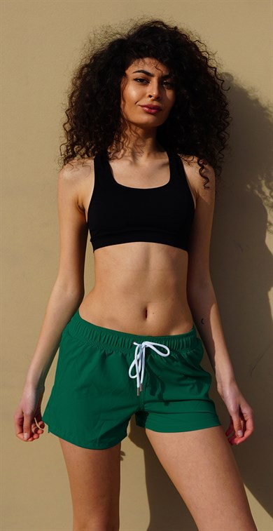 Yeşil Yan Fermuarlı Mini Boy Kadın Mayo Deniz Şortu 