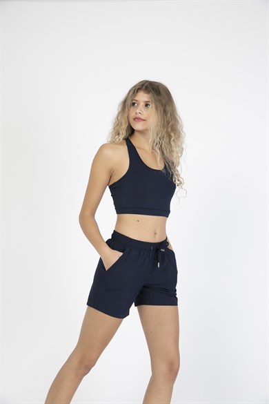 Lacivert Orta Boy Yan Cepli Kadın Mayo Deniz Şortu