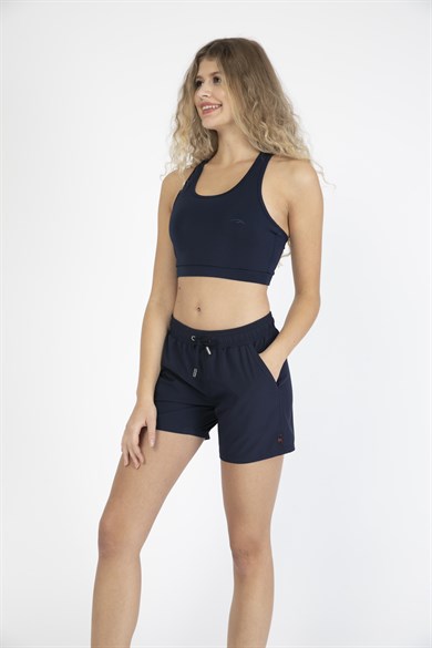 Lacivert Orta Boy Yan Cepli Kadın Mayo Deniz Şortu
