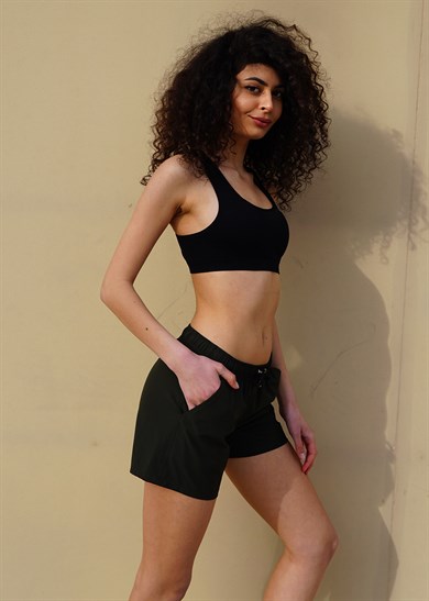 Haki Orta Boy Yan Cepli Kadın Mayo Deniz Şortu