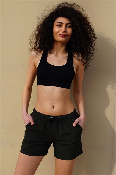 Haki Orta Boy Yan Cepli Kadın Mayo Deniz Şortu